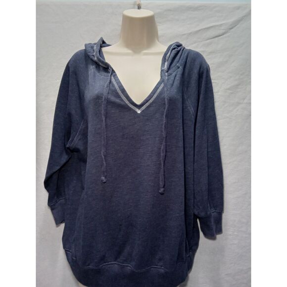 Make + Model women blue hoodie large pullover v neck drawstring - Picture 1 of 8